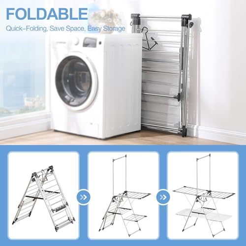 APEXCHASER Clothes Drying Rack, Foldable 2-Level Drying Racks with High Hange...
