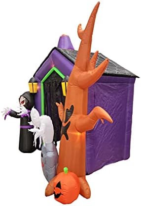 8.5 Foot Halloween Inflatable Haunted House Castle with Skeleton, Ghost &...