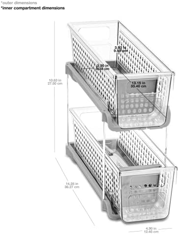 Madesmart Mini 2-Tier Plastic Multipurpose Organizer with Divided Slide-Out S...