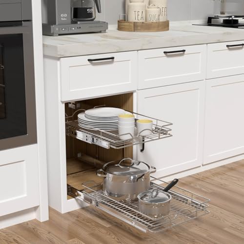 OCG 2 Tier Pull Out Cabinet Organizer (18.5" W x 21" D), Pull Out D...