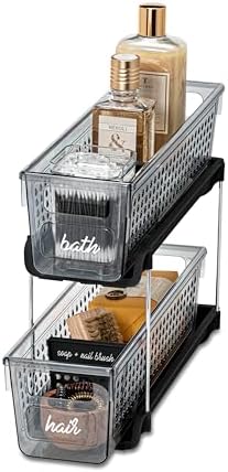 Madesmart Mini 2-Tier Plastic Multipurpose Organizer with Divided Slide-Out S...