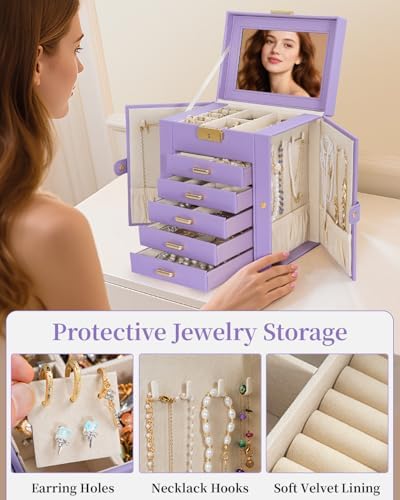 TORIBIO Large Jewelry Box for Women, Leather Jewelry Organizer with Mirror &a...
