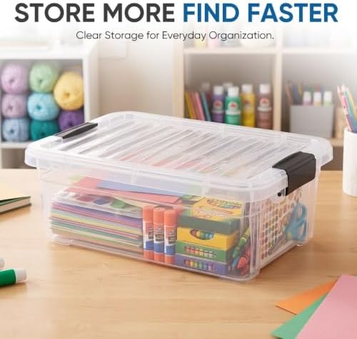 Superio 7.4 Quart Clear Plastic Storage Bin with Lid, Stackable Organizer Box...