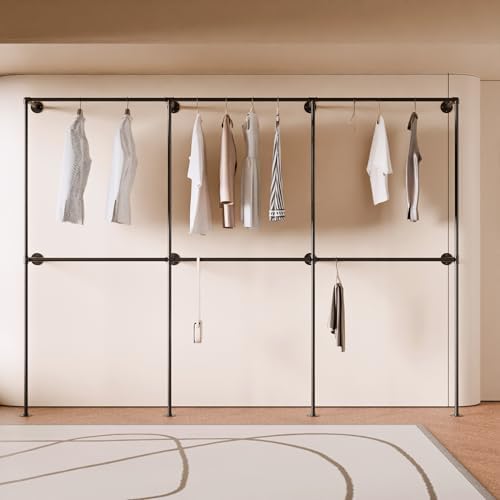 Industrial Pipe Clothing Rack, Wall Mounted Clothes Rack, 110", 6 Rods