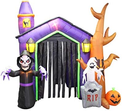 8.5 Foot Halloween Inflatable Haunted House Castle with Skeleton, Ghost &...