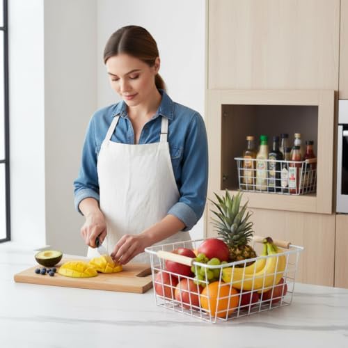 LeleCAT White Wire Baskets for Organizing with Handles,Pantry Organizers and ...