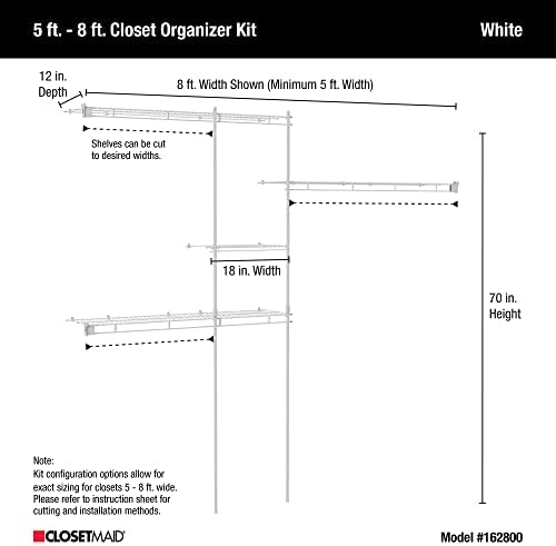 ClosetMaid Wire Closet Organizer System, Adjustable from 5 to 8 Ft., with She...