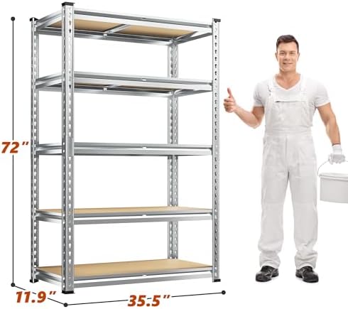 REIBII 5 Tier Garage Shelving for Pantry Garage, Adjustable Storage Shelves