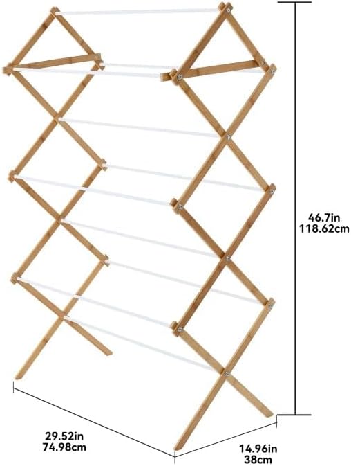 Bamboo Laundry Drying Rack, 7-Tier Foldable