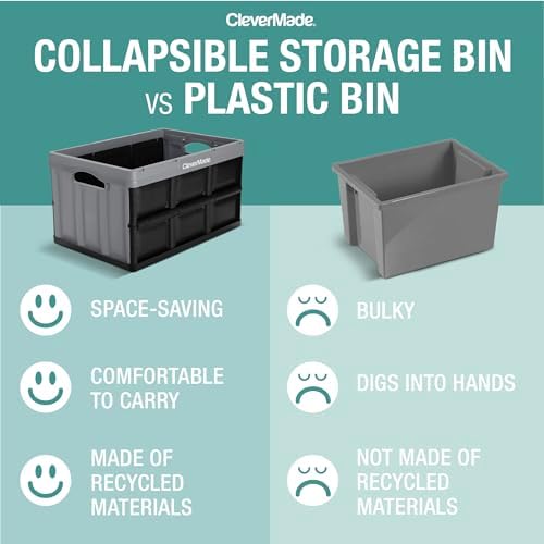 CleverMade Collapsible Storage Bins, 62L 3 Pack, 100 lb Stackable, Stone