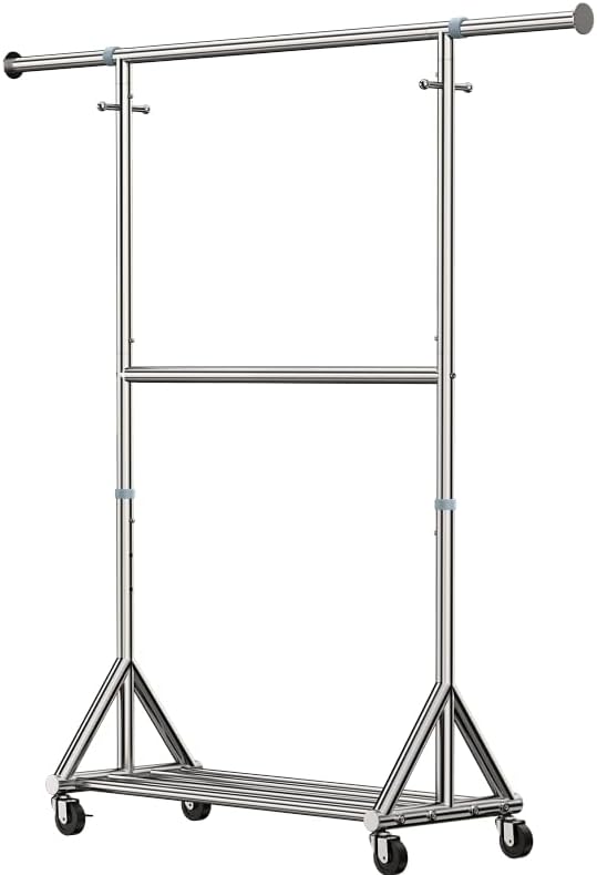 100% Stainless Steel Heavy Duty Clothes Rack Load 860 LBS, Two Tier Rolling G...