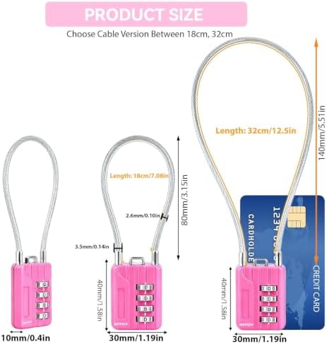 SEPOX® 12PK Metal Combo Padlock, Resettable 4-Digit, Extra Long Cable 12.5"
