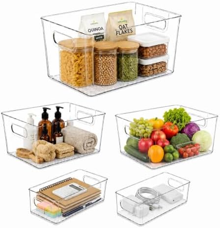 Set of 5 Stackable Fridge Organizers and Storage Bins, 2 Small, 2 Medium &...