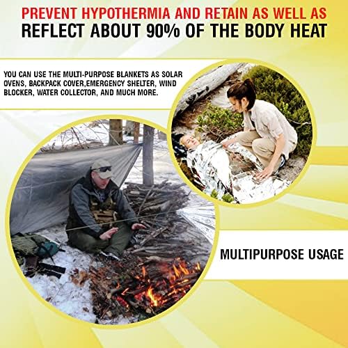 Rawyer (50 Pack) Emergency Thermal Survival Blankets, Mylar Blankets for Outd...