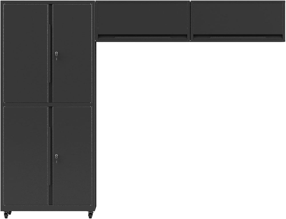 Garage Storage Cabinets System, 3-Pcs Workshop Cabinet Set in Black, Locked G...