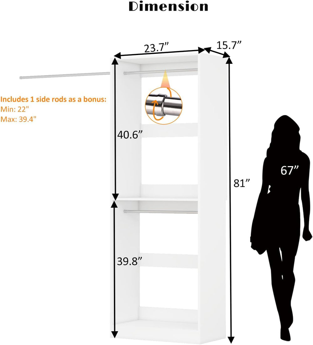 Closet System, 2FT Wood Closet Organizer System Small Walk-in Closet Freestan...