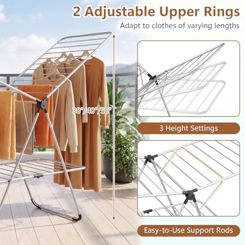 GIANTEX Foldable Clothes Drying Rack, 2-Tier Aluminum Laundry Drying Rack wit...