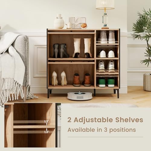 LOKO Shoe Storage Cabinet, Modern Shoe Organizer with Flip Doors, Adjustable ...