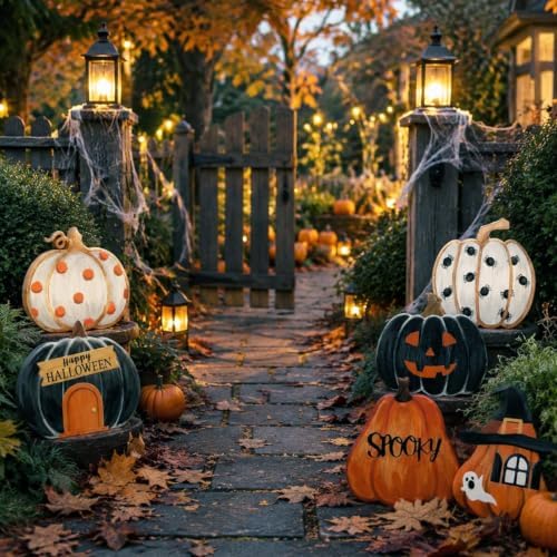 JarThenaAMCS 6Pcs Halloween Wooden Porch Signs Halloween Decorations