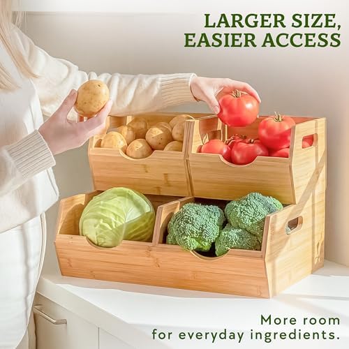HOMESTEAD Extra Large Bamboo Pantry Storage Bins โ 30% Larger, Stackable Pota...