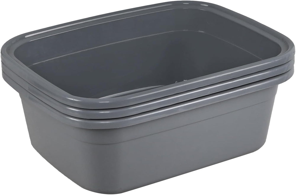 18 Quart Dish Pan, Gray Plastic Tubs, Set of 3