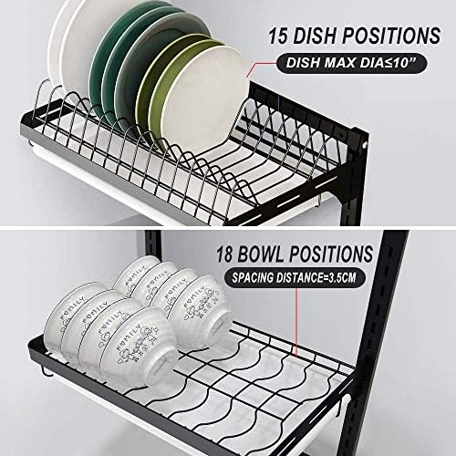 junyuan Hanging Dish Drying Rack Wall Mount,Dish Racks Drainer,3 Tier Kitchen...