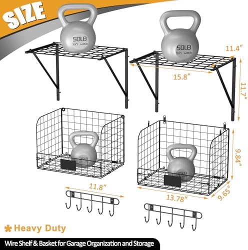 ThreeHio 2 Pack Garage Shelves Wall Mounted with Wire Baskets, Heavy Duty Gar...