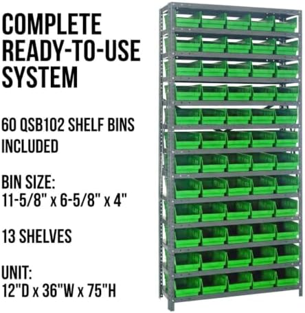 Quantum Storage Systems 1275-102GN Steel Shelving Unit with 4" Shelf Bin...