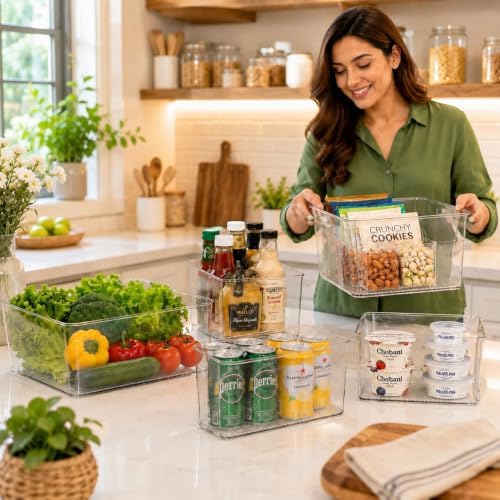 Set of 5 Stackable Fridge Organizers and Storage Bins, 2 Small, 2 Medium &...