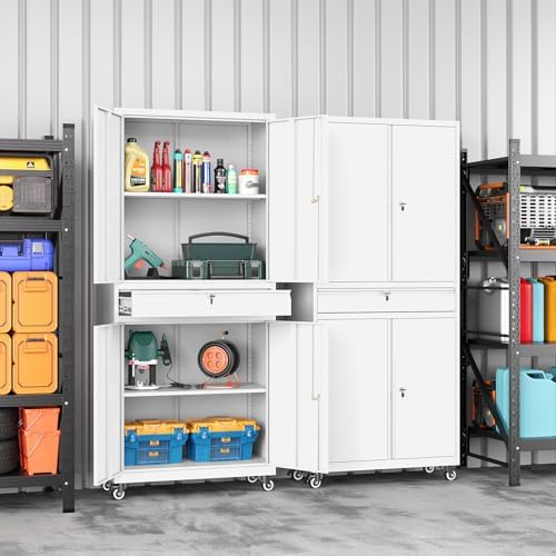 73" Metal Garage Storage Cabinet with Wheels, Rolling Tool Storage with ...