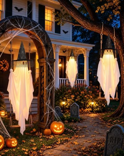 Halloween Swinging Ghost Outdoor Decor: 6.6FT Spooky Hanging Ghost with Hat