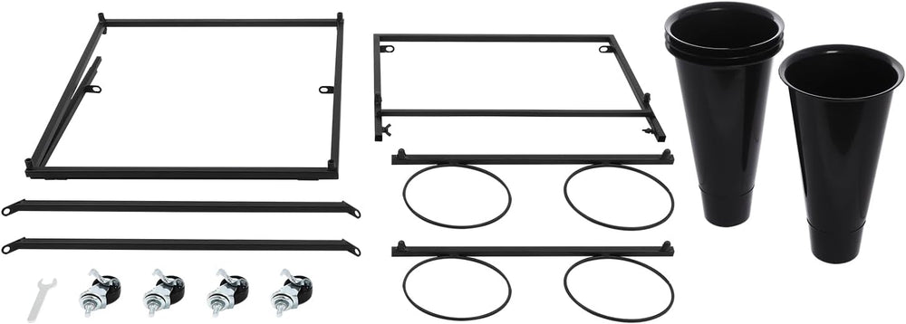 2-Tier Flower Display Stand with 4 Buckets & Wheels, Black Metal Rolling ...