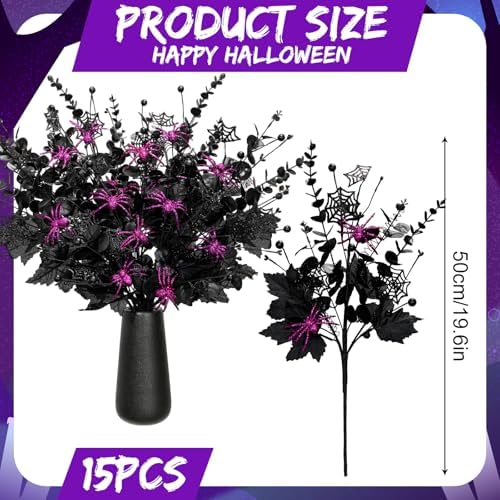 Giegxin 15 Pcs Halloween Floral Picks Artificial Flowers Stems Decorations
