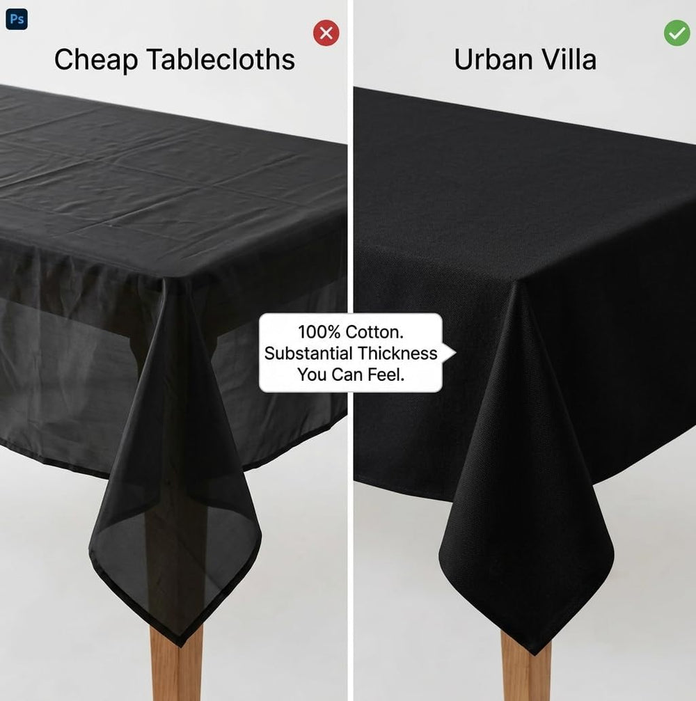 Urban Villa Halloween Black Tablecloth 60 x 84 Inch Rectangle, 100% Cotton Wa...