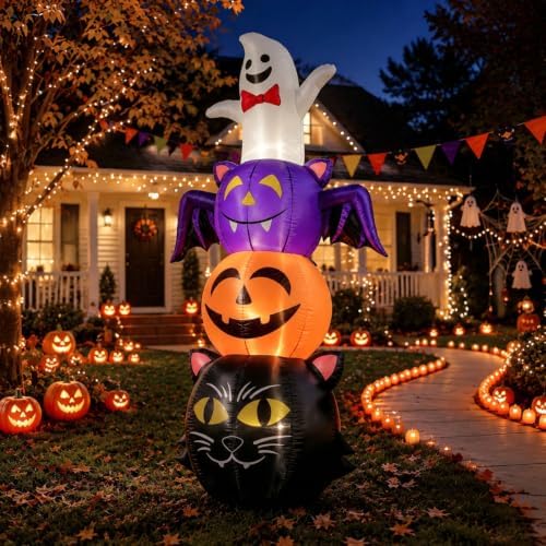 6 FT Halloween Inflatable Ghost Bat Pumpkin and Cat Stacking Yard Decor