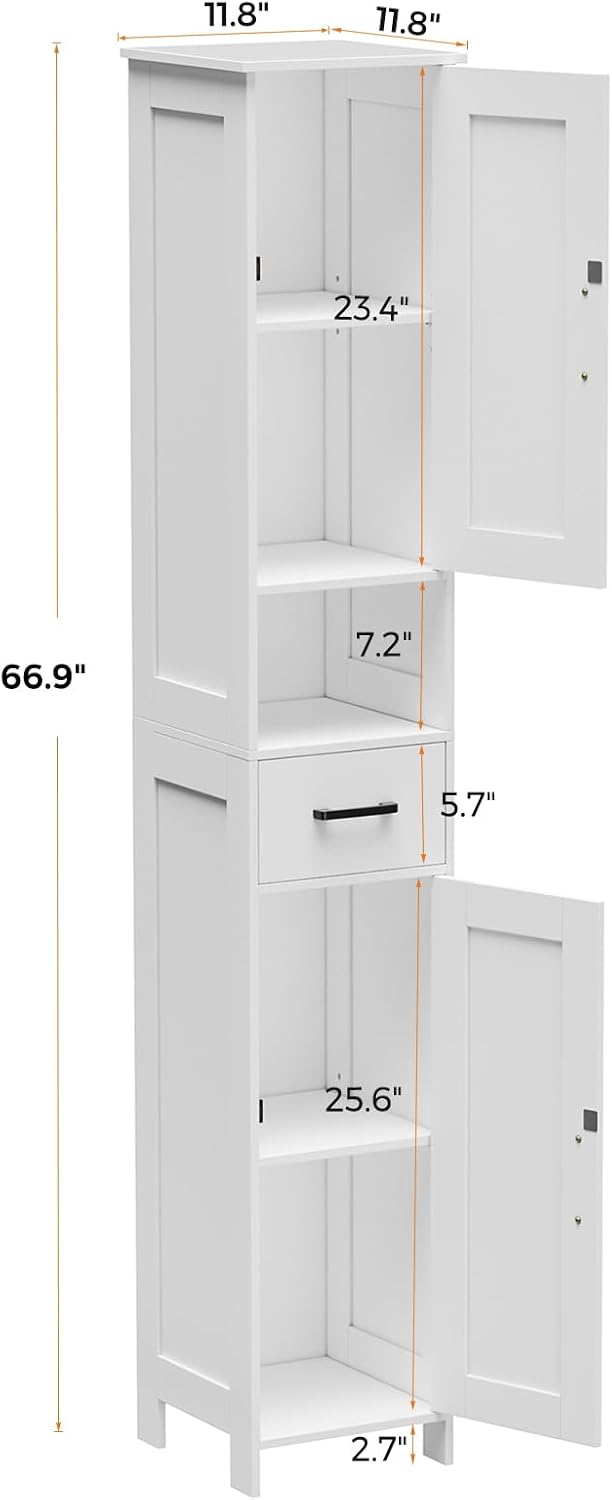 67" H Tall Bathroom Storage Cabinet with Barn Doors and Drawer
