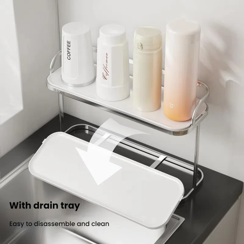 304 Stainless Steel Water Bottle Drying Rack Cup Storage with Drain Tray Mug ...