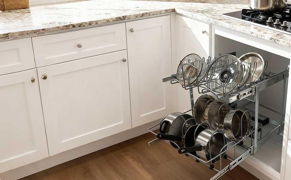 2 Tier Pull Out Pot and Pan Organizer,(20½"W x 22" D) Pull Out Cabi...