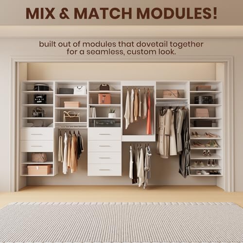 ROOMTEC Modular Closet System, 25.5" 4 Drawer Shelf Closet Tower Wall-Mo...