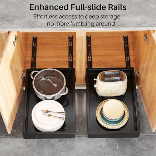 2Pack Pull out Cabinet Organizer, 21"Deep, Heavy Duty Full-extension Sli...