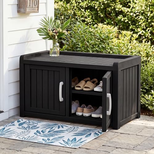 2-Tier Storage Bench, Waterproof UV-Resistant Outdoor Shoe Storage Cabinet ,O...