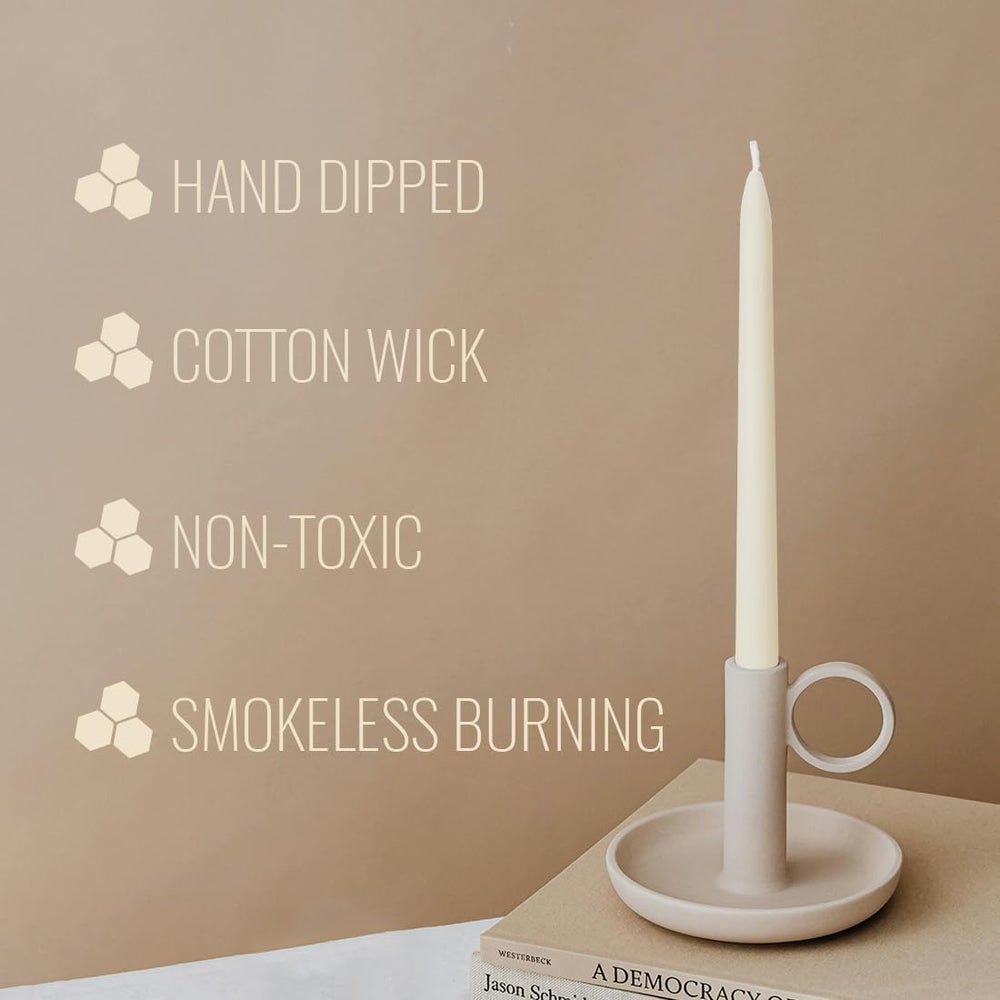 Ivory Beeswax Taper Candles- 9 Hour Burn Time,Pure Natural Hand Poured Beeswa...
