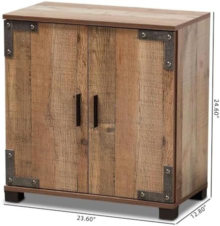 BOWERY HILL 2-Door Shoe Cabinet, Rustic Brown Wood Finish, 24.8" H x 23....