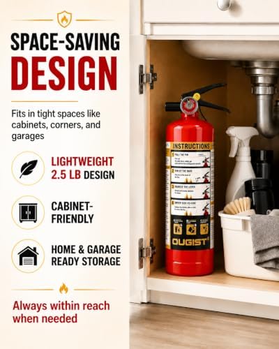 Ougist Home Fire Extinguisher, 2.5 lb ABC Dry Chemical 1-A:10-B:C, 1 Pack