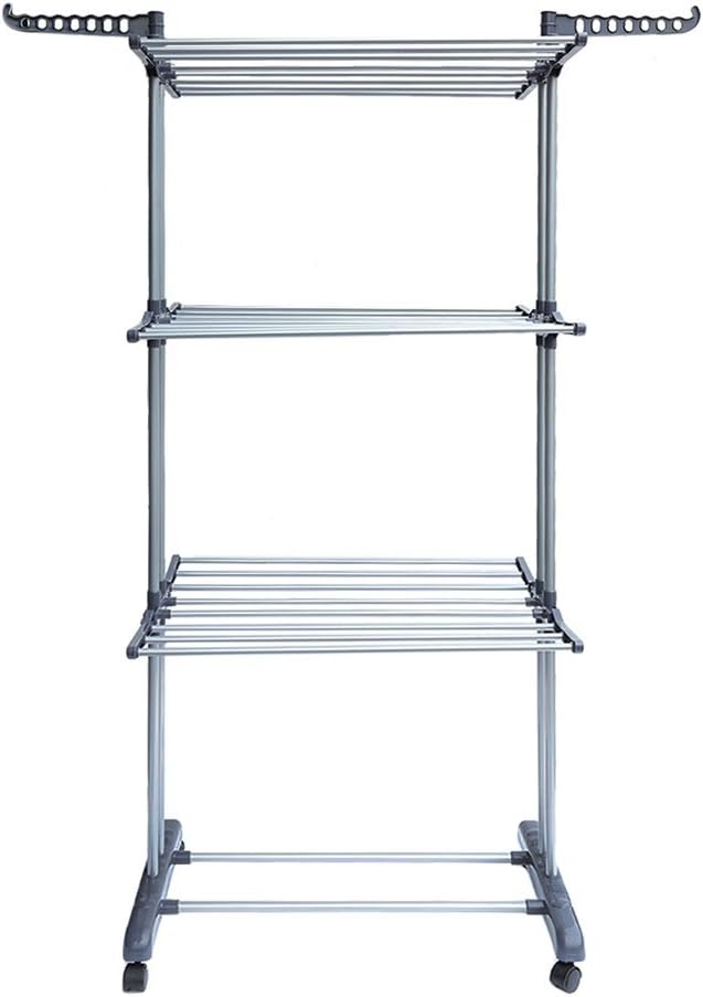 3-Tier Foldable Rolling Clothes Drying Rack with Commercial Grade Wheels Stai...