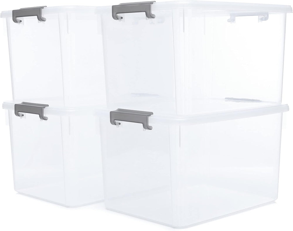 Citylife 4-Pack 32 QT Clear Plastic Storage Bins with Latching Lids