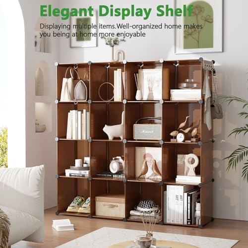 C&AHOME 16 Cube Storage Organizer Cube Shelves Units Storage Cubes, Brown