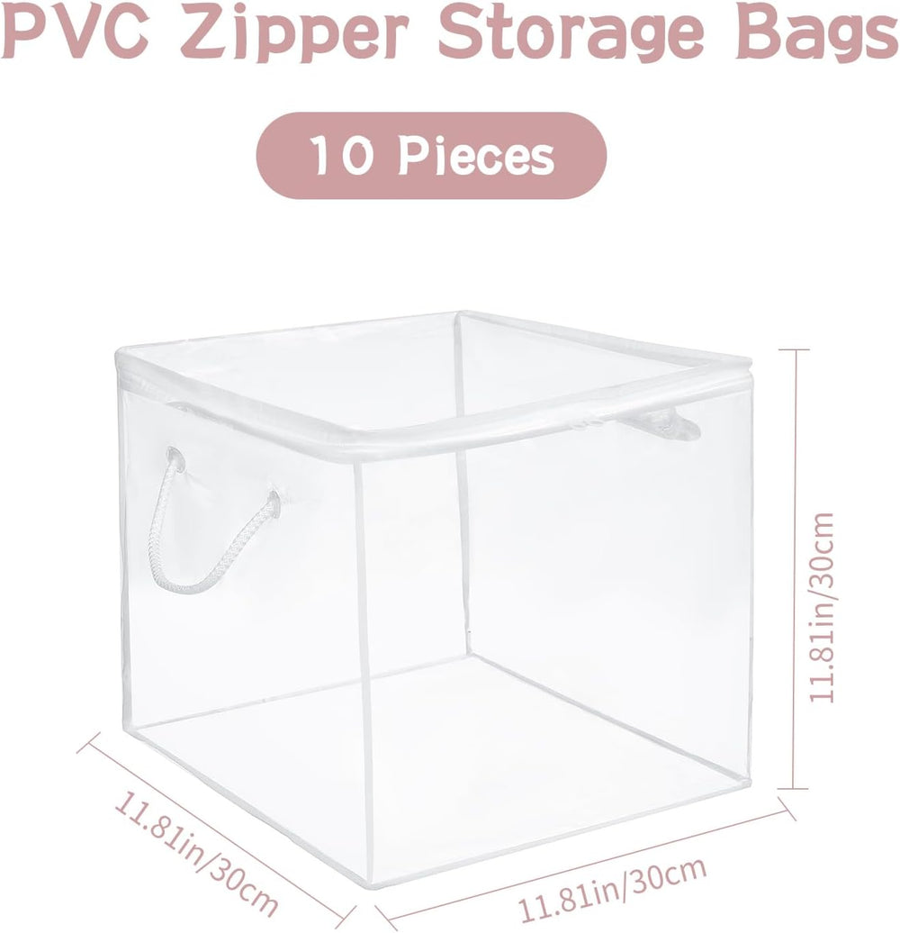 10-Pack Clear Zippered Storage Bags with Handles, Two-Way Zipper Foldable Clo...