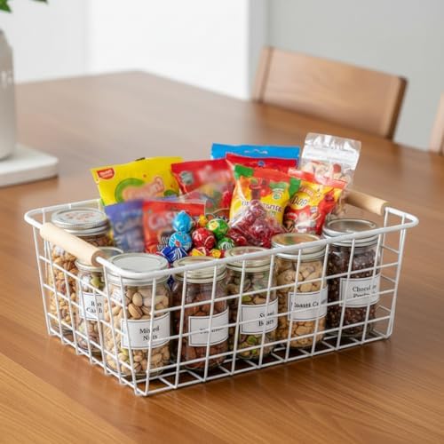 LeleCAT White Wire Baskets for Organizing with Handles,Pantry Organizers and ...