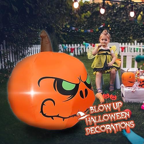 4FT Halloween Inflatable Pumpkin with Build-in LED Lights, Blow up Halloween ...